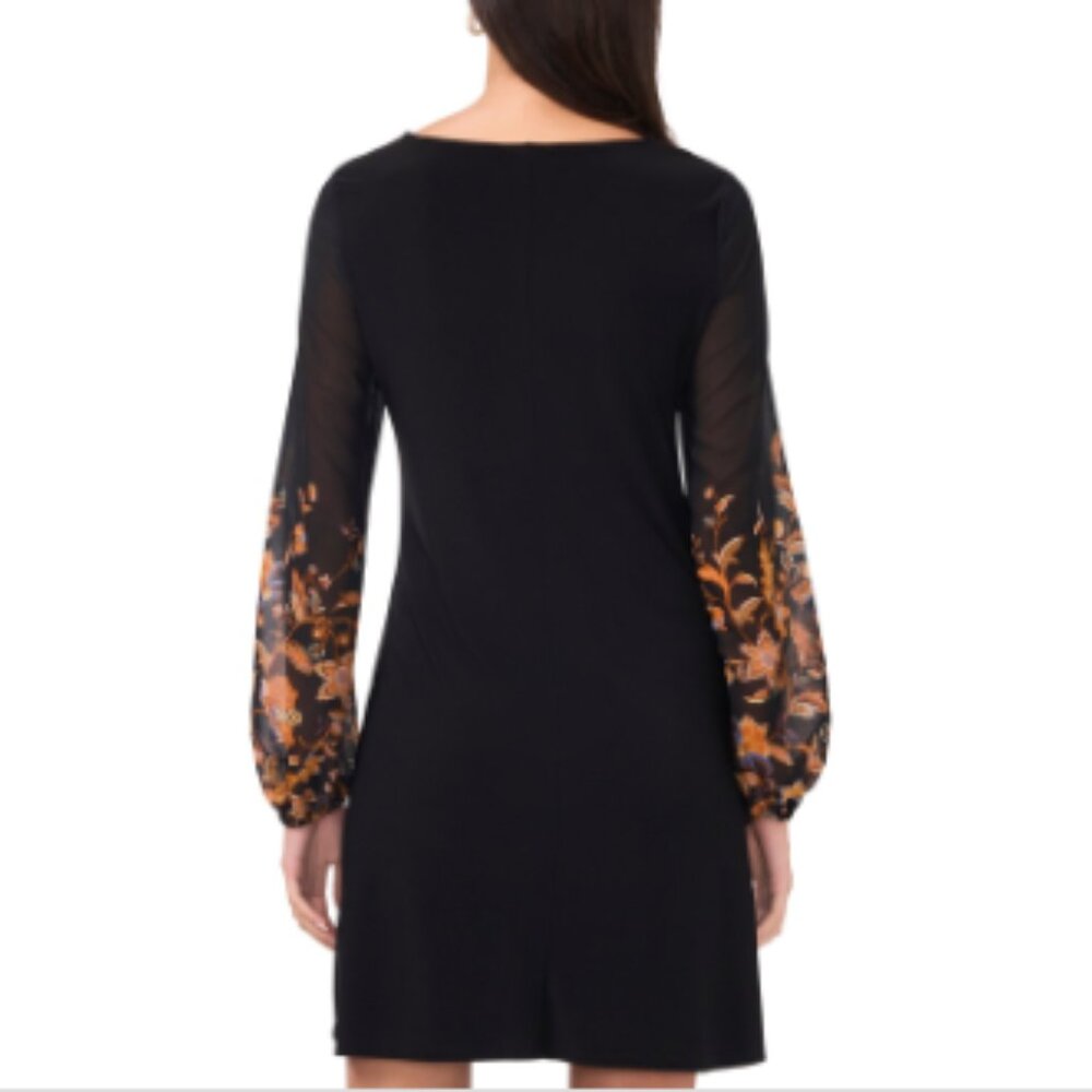Msk Petite Round-Neck Contrast-Long-Sleeve Shift - Black 001 - Picture 3 of 4